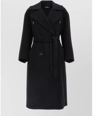 Max Mara Dalila Long Coat Buttoned Cuffs Lapels - Black