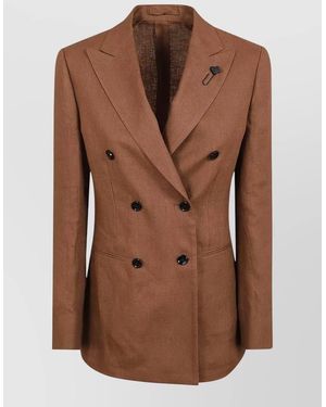 Lardini Jacket Double Breasted Notched Lapels - Brown