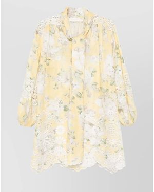 Zimmermann Flower Print Collar Bow Mini Dress - Natural