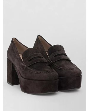 Gianvito Rossi Jenna 75Mm Suede Platform Block Heel Loafers - Black