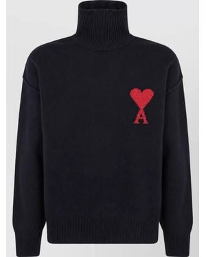 Ami Paris Wool Funnel Neck Sweater - Blue