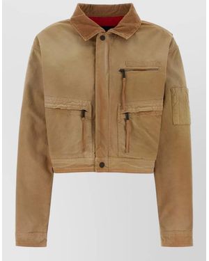 DSquared² Cropped Denim Jacket Long Sleeves Pockets - Natural