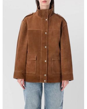 Anine Bing Broux Suede High Neck Jacket - Brown