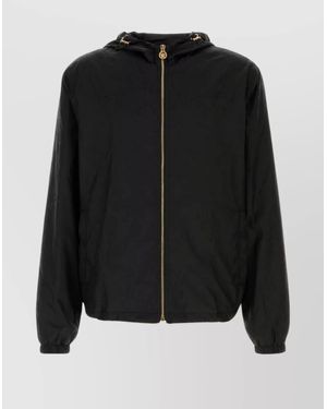 Versace Nylon Hooded Jacquard Windbreaker Jacket - Black
