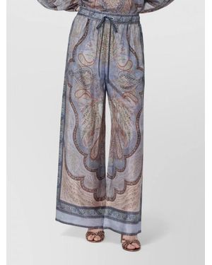 Zimmermann Lightweight Paisley Wide Leg Tailored Trousers - Blue