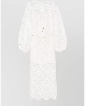 Zimmermann Coco Lace Midi Dress Tie Neckline - White