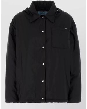 Prada Renylon Hooded Padded Jacket Front Pocket - Black