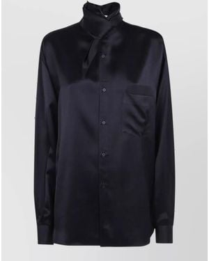 DARKPARK Silk Satin Detachable Foulard Shirt - Blue