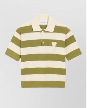 Ami Paris De Coeur Striped Polo Shirt Embroidery - Yellow