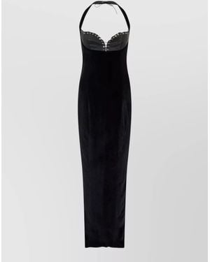Ludovic de Saint Sernin Grace Long Dress Velvet Studded Slit - Black