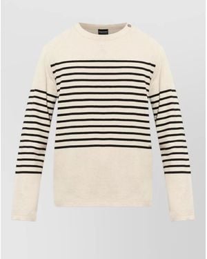 Emporio Armani Linen Blend Striped Crew Neck Jumper - Natural