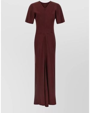 Victoria Beckham Isabella Dress Ruched Detail V Neck - Red