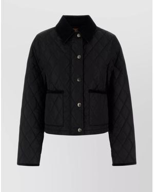 Burberry Quilted Collar Jacket Long Sleeves - Black