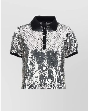 Pinko Sequin Embellished Short Sleeve Polo Shirt - Metallic