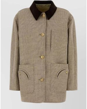 Blazé Milano Cotton Blend Jacket Contrast Collar Design - Natural