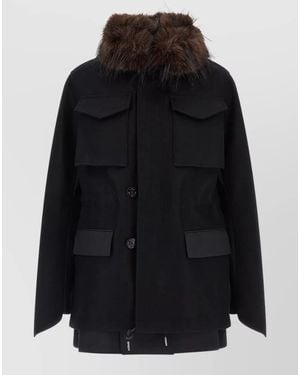 Sacai Wool Oversized Coat - Black
