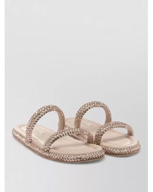 Casadei Sandals Embellished Straps Flat Sole Open Toe - Natural