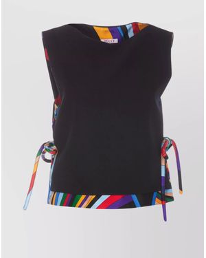 Emilio Pucci Sleeveless V-Neck Top With Side Tie Detail - Blue