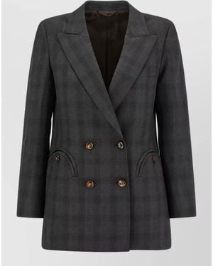 Blazé Milano Virgin Wool Checked Double-Breasted Blazer - Black