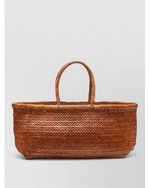 Dragon Diffusion Rectangular Beach Bag Woven Texture Dual Handles - Brown