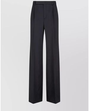 Saint Laurent Silk Pleated Wide-Leg Trousers - Blue