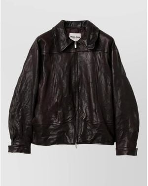 Miu Miu Leather Regular-Fit Blouson Jacket - Black