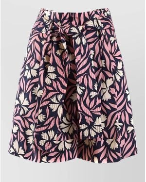 P.A.R.O.S.H. High Waist Belted Shorts Floral Pattern - Multicolor