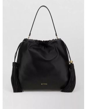 Etro Kalispera Medium Leather Bucket Bag Tassel Handle - Black