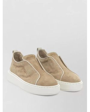Santoni Leather Suede Slip-On Trainers - Natural