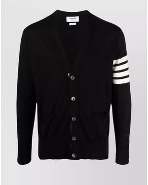 Thom Browne Fine-Knit Wool Striped V-Neck Cardigan - Black