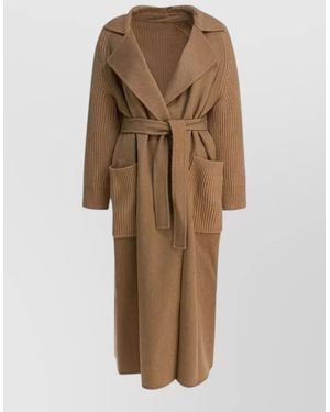 Max Mara Camel Hair Coat Belted Shawl Collar - Natural