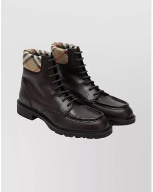Burberry Leather Ankle Boots Round Toe - Black
