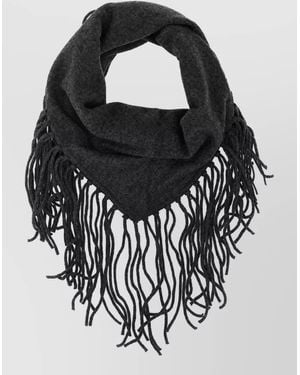 P.A.R.O.S.H. Cashmere Fine Knit Fringed Triangular Scarf - Black