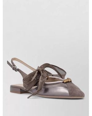 Pinko Gianira 30 Sandals Bow Metallic Slingback - Brown