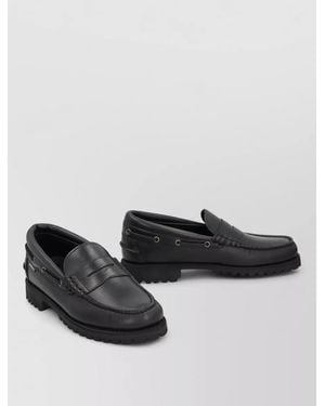 Sebago Acadia Leather Boat Shoes Slip On - Black