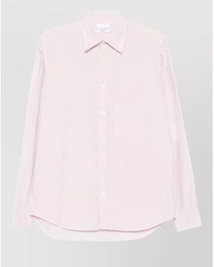 Cellar Door Sid Cotton Shirt Straight Cut Chest Pocket - Pink