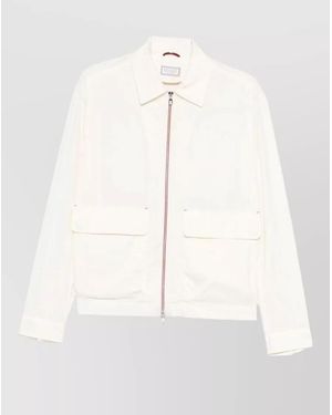 Brunello Cucinelli Water Resistant Blouson Jacket Long Sleeves - White