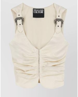 Versace Jeans Couture Sleeveless Cotton Top Decorative Gathering - Natural