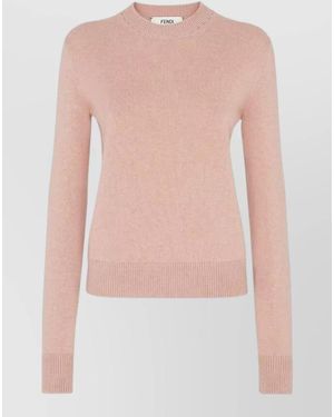Fendi Crew Neck Wool Sweater Logo Back - Pink