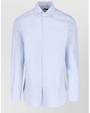 Barba Napoli Striped Button Down Collar Shirt Long Sleeves - Blue