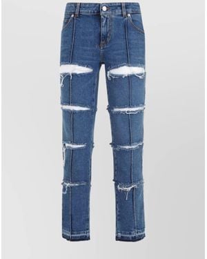 McQueen Denim Cutout Straight-Leg Trousers - Blue
