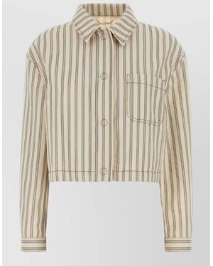 Fendi Cropped Denim Jacket Striped Chest Pocket - White