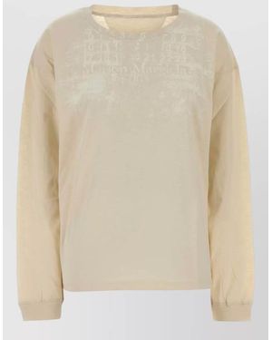 Maison Margiela Cotton Crew Neck Printed Long Sleeve T Shirt - Natural