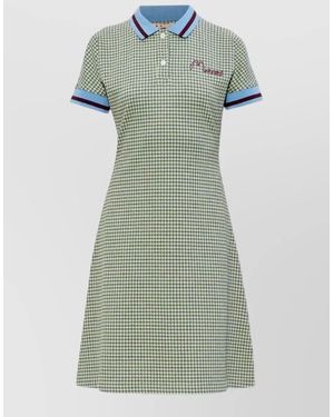 Marni Cotton Checked Polo-Collar Mini Dress - Green