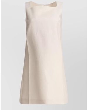 Sandbeige Linen Mini Dress - White