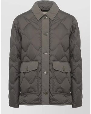 Woolrich Short Quilted Down Jacket Long Sleeves - Grey