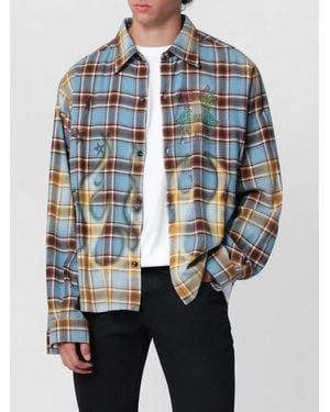 Amiri Long Sleeves Checked Shirt Graphic Print Pocket - Blue
