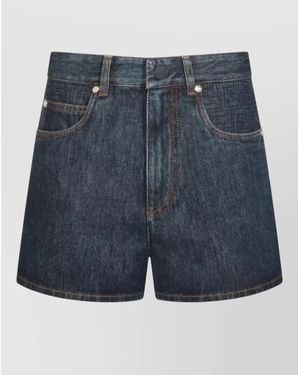 Fendi Denim Quilted High-Rise Flared Short Shorts - Blue