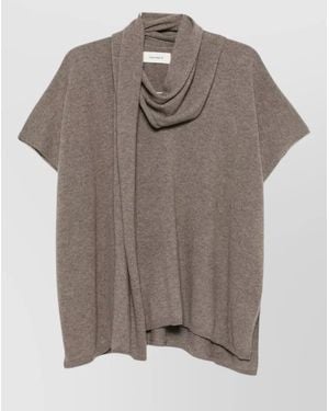 Lisa Yang Cashmere V-Neck Short-Sleeve Sweater - Gray