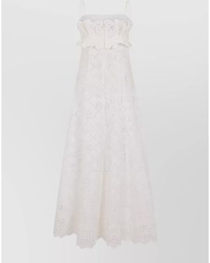 Alberta Ferretti Cotton Blend Long Strappy Beach Dress - White